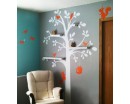 Tree  with Birds Cage & Squirrel Wall Decal (Can install Shelves)
